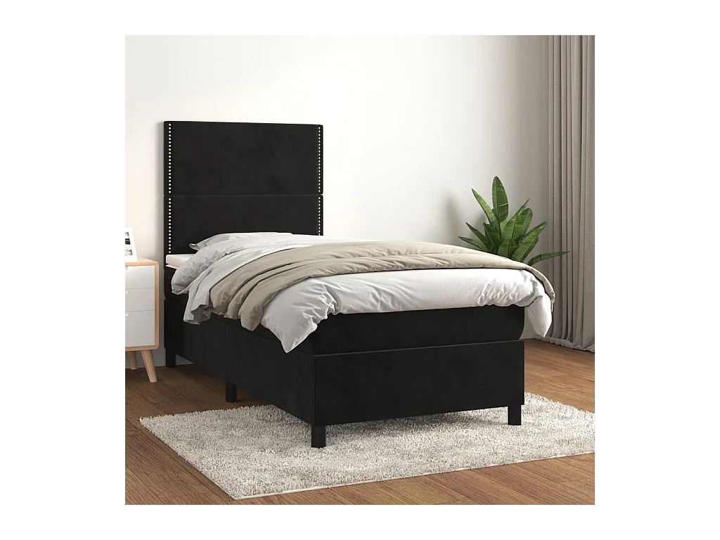Cama box spring con colchón cuero sintético negro 90x190 cm
