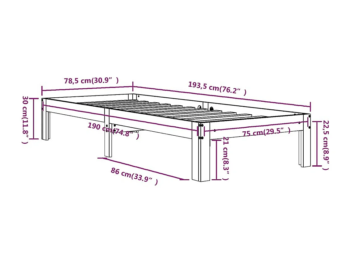 Estrutura cama pequena solteiro 75x190 cm madeira maciça branco