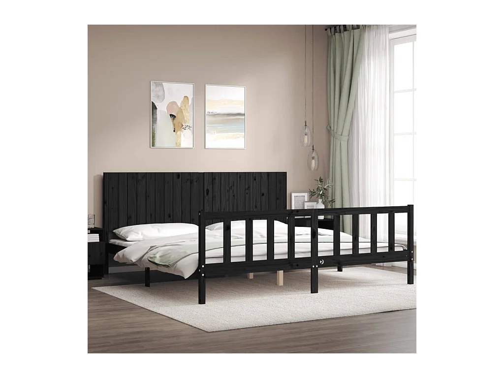 Cadre de lit avec tête de lit noir 200x200 cm bois massif