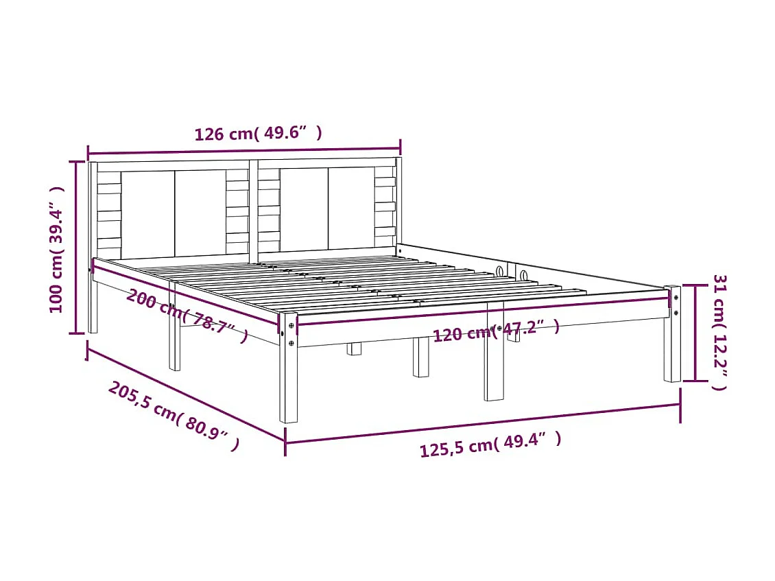 Estrutura de cama 120x200 cm pinho maciço branco