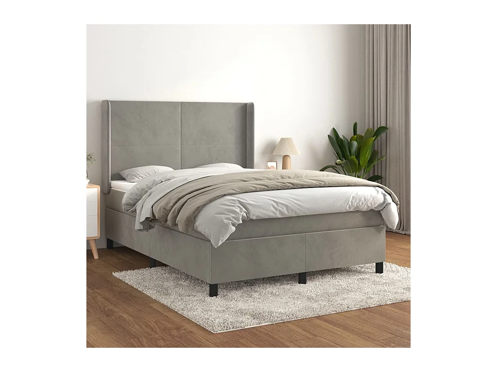Cama box spring con colchón terciopelo gris claro 140x190 cm