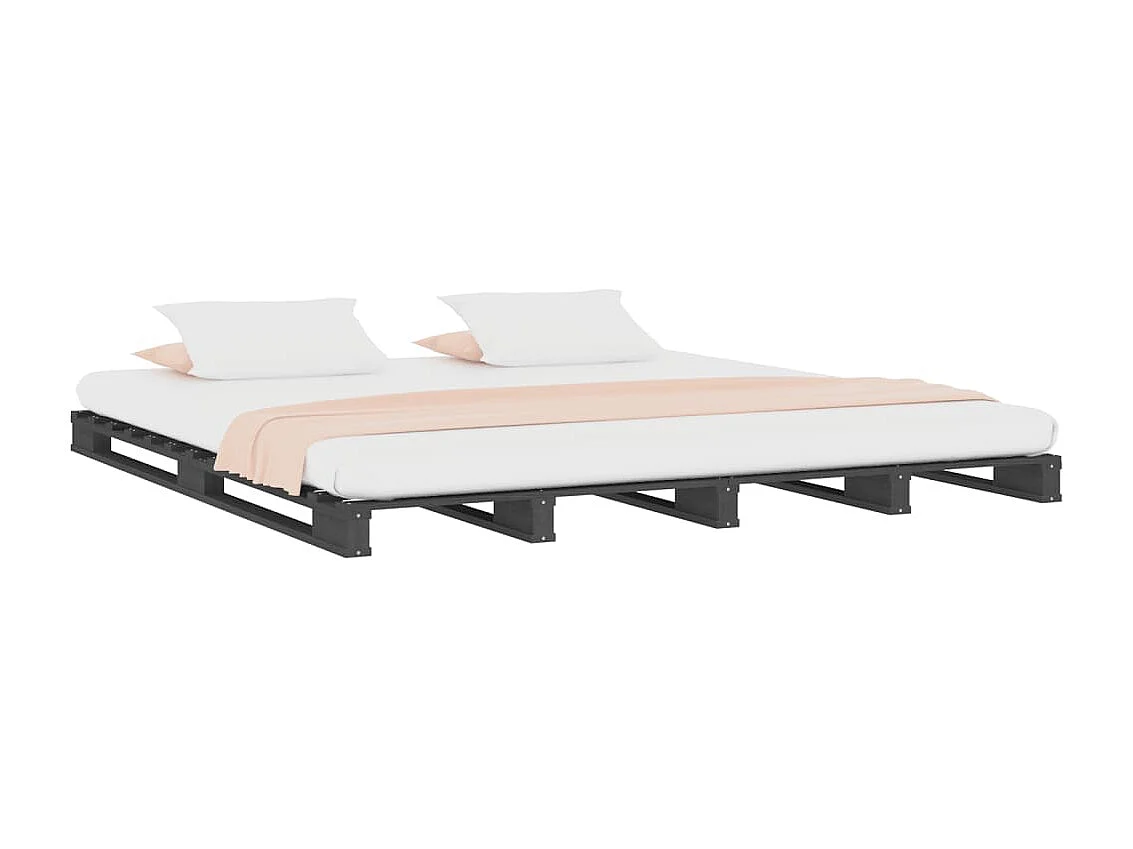 Cama de palets de madera maciza de pino gris 140x190 cm