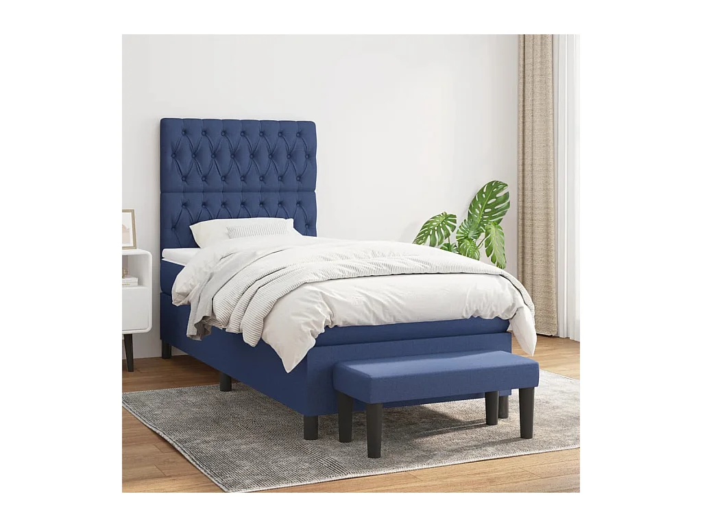 Lit à sommier tapissier avec matelas Bleu 90x200 cm Tissu