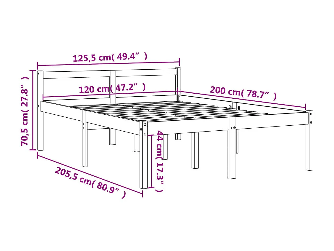 Cama para idosos 120x200 cm madeira pinho maciça castanho cera