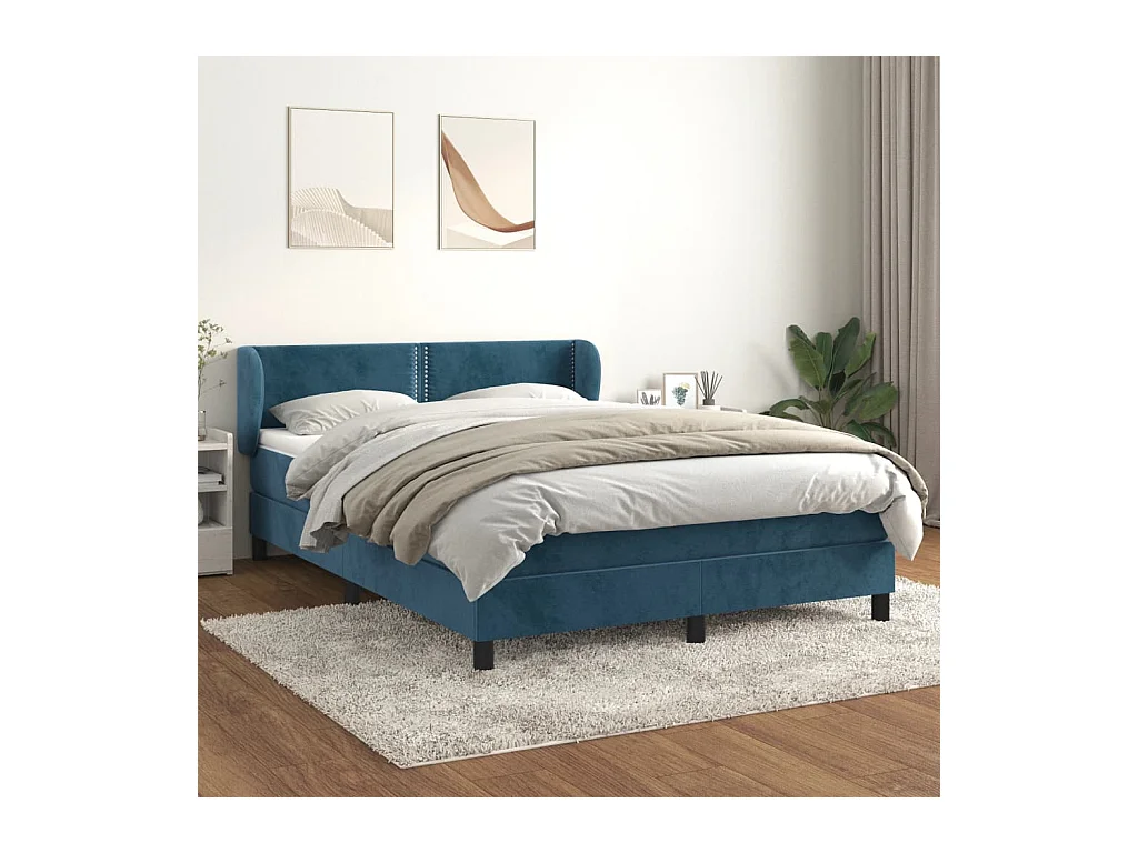 Lit à sommier tapissier et matelas Bleu foncé 140x190cm Velours