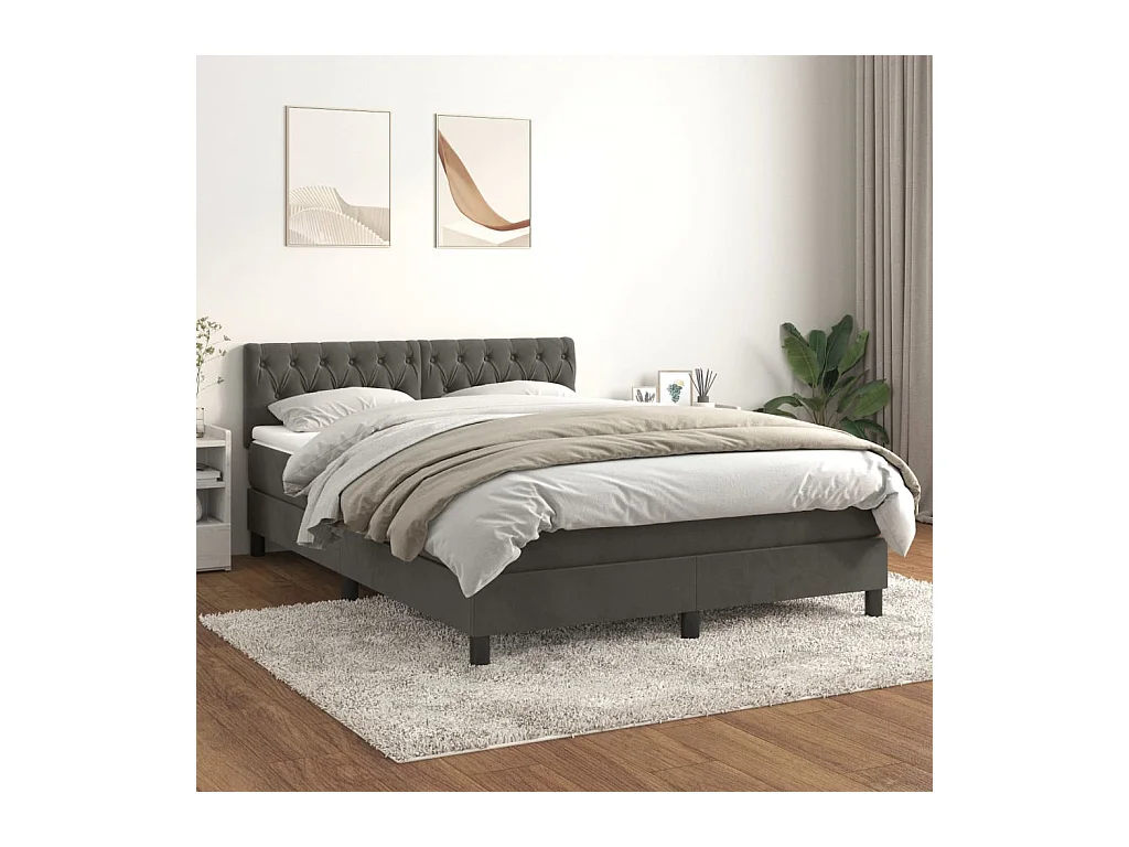 Boxspring met matras fluweel donkergrijs 140x200 cm