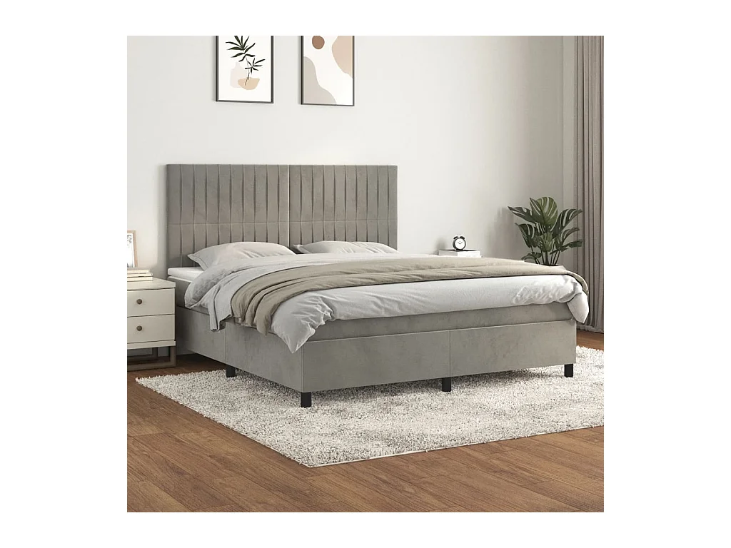 Lit à sommier tapissier et matelas Gris clair 180x200cm Velours