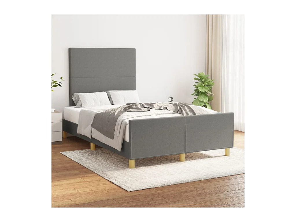 Estructura de cama con cabecero de tela gris oscuro 120x200 cm