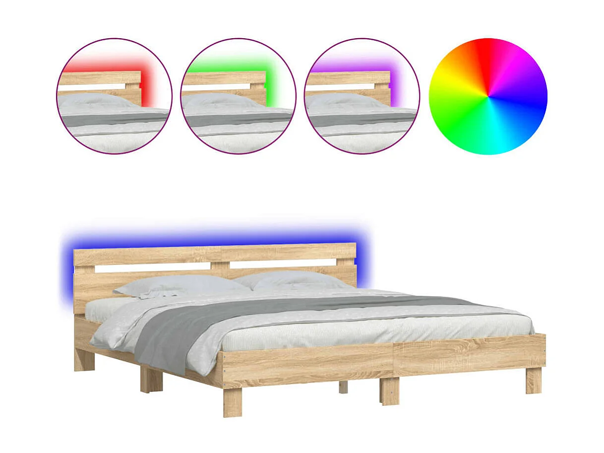 Estrutura cama c/ cabeceira/luzes LED 160x200cm carvalho sonoma