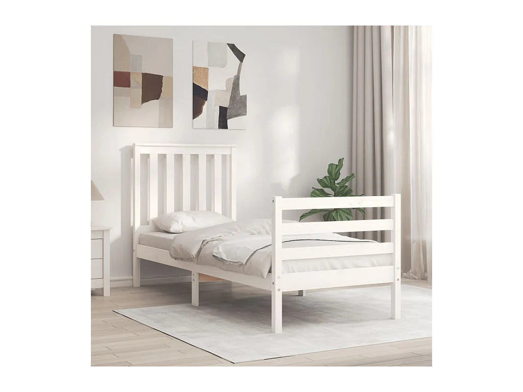 Bedframe met hoofdbord massief hout wit