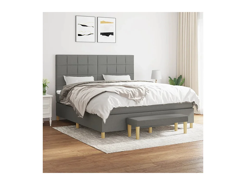 Lit à sommier tapissier avec matelas Gris foncé 160x200cm Tissu