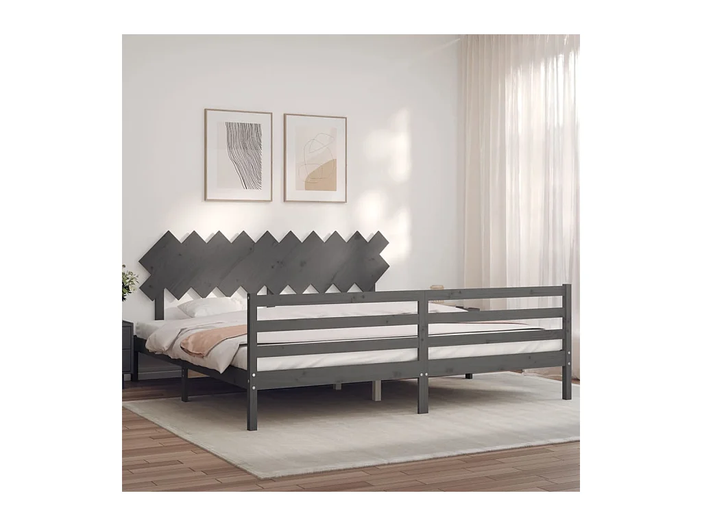 Bedframe met hoofdbord massief hout grijs 200x200 cm