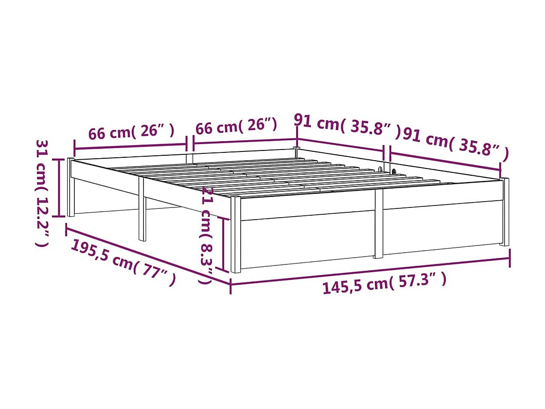 Cadre de lit Blanc Bois massif 140x190 cm