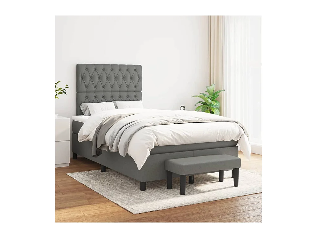 Cama box spring con colchón tela gris oscuro 120x200 cm