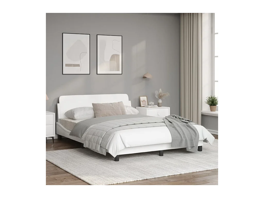 Estructura de cama cabecero cuero sintético blanco 140x190 cm