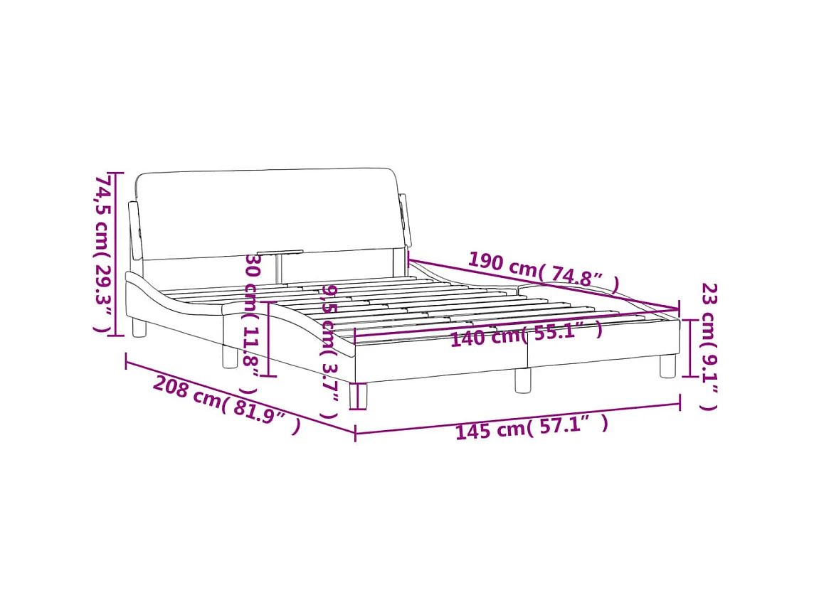 Estructura de cama cabecero cuero sintético blanco 140x190 cm