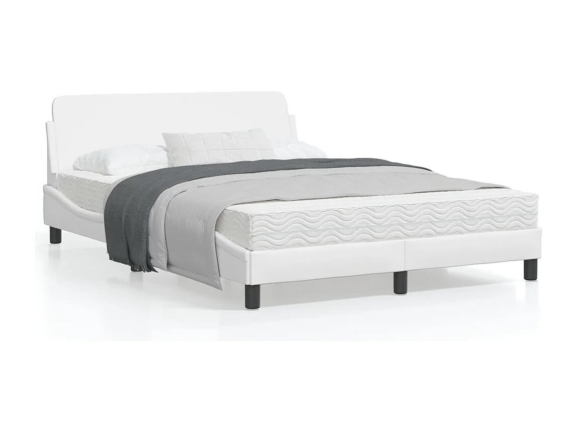 Estructura de cama cabecero cuero sintético blanco 140x190 cm