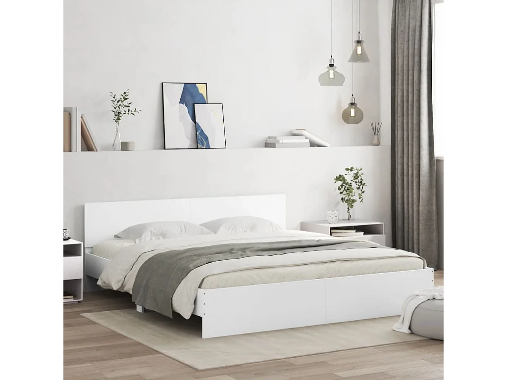 Cadre de lit avec tête de lit et LED blanc 180x200 cm