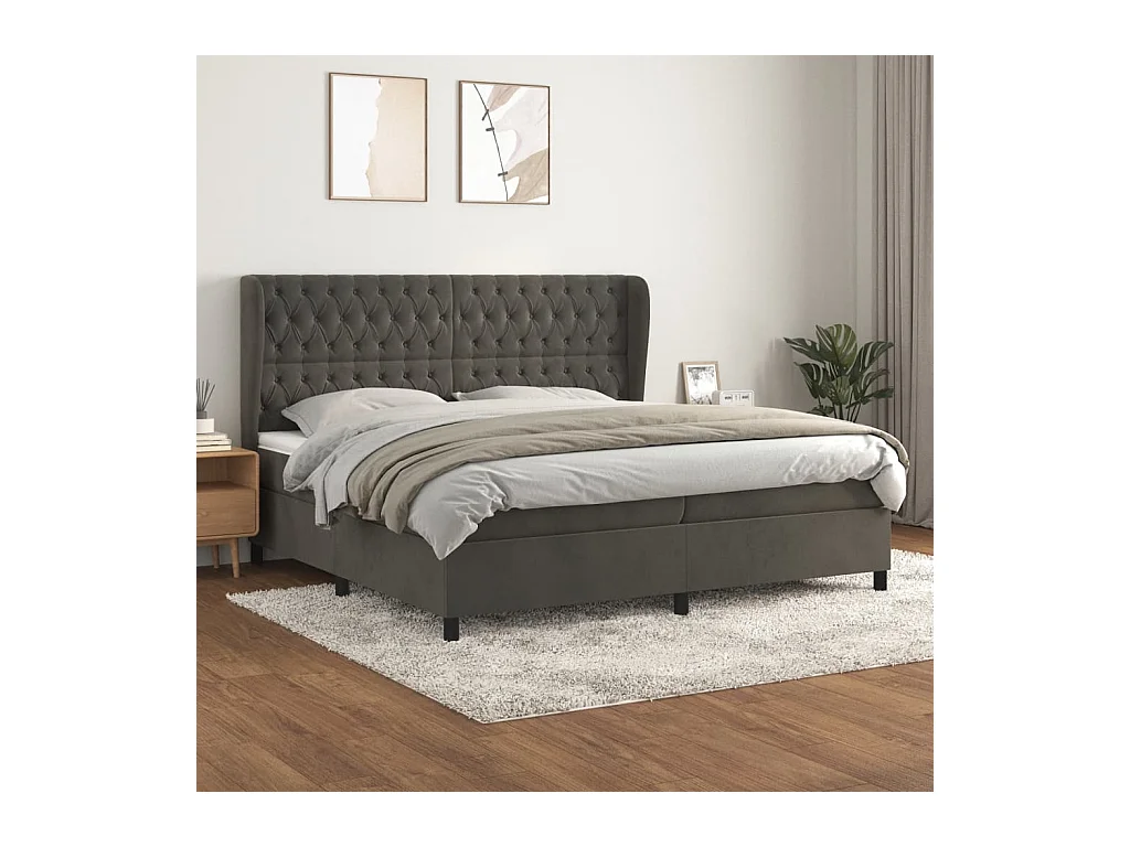 Boxspring met matras fluweel donkergrijs 200x200 cm