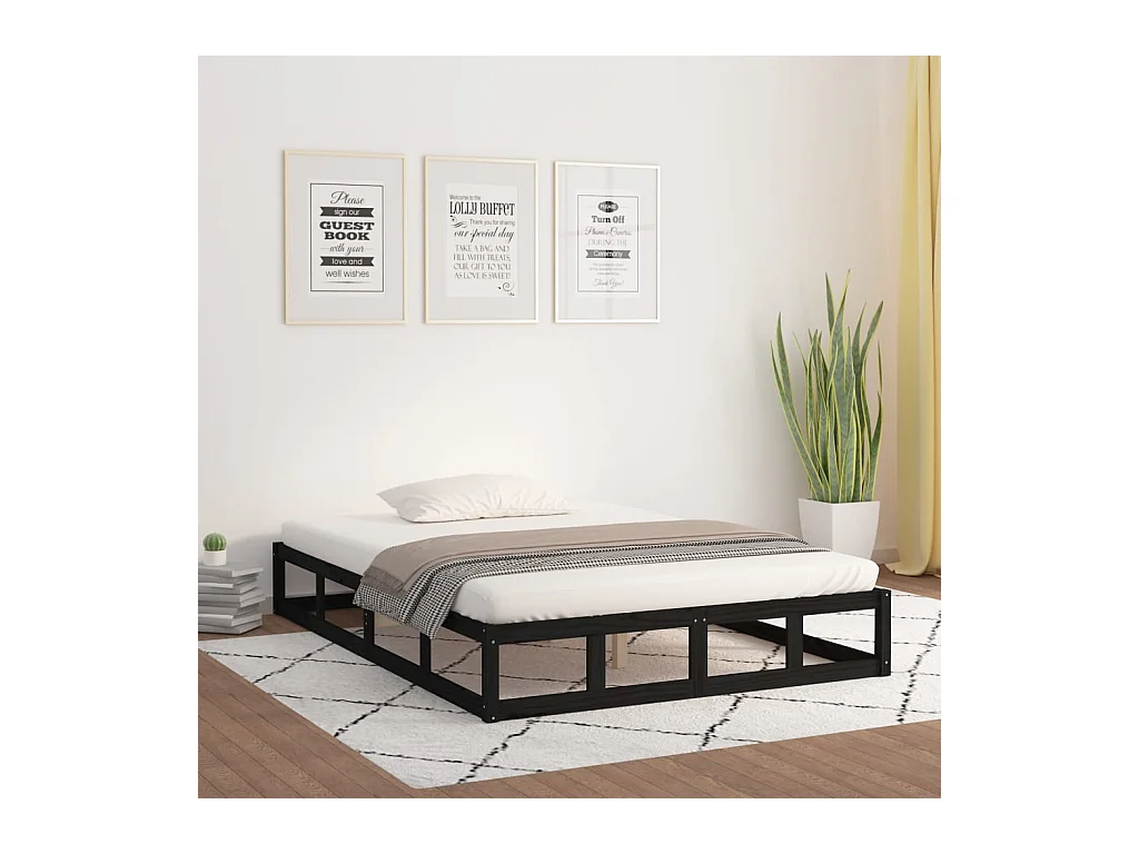 Bedframe massief hout zwart 180x200 cm