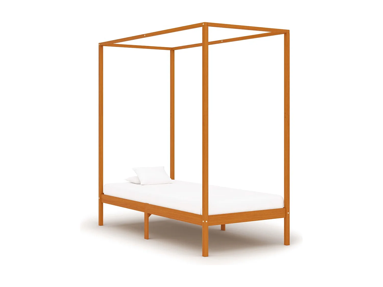 Cama con dosel de madera maciza de pino marrón miel 90x200 cm