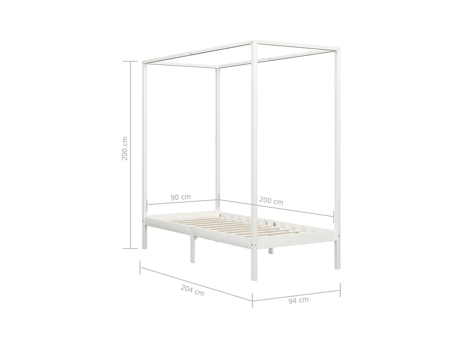 Cadre de lit à baldaquin Blanc Bois de pin massif 90 x 200 cm