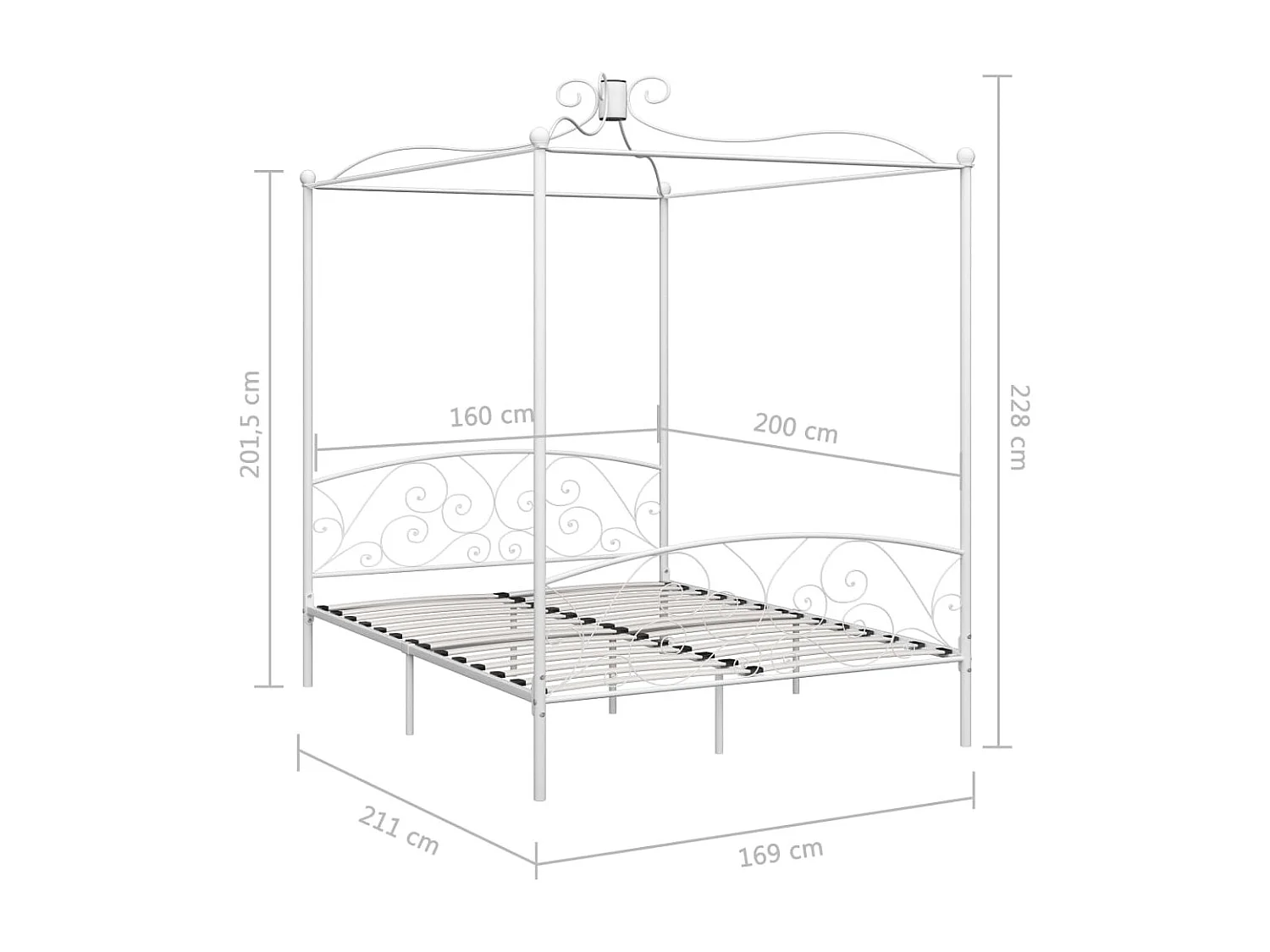 Hemelbedframe metaal wit 160x200 cm