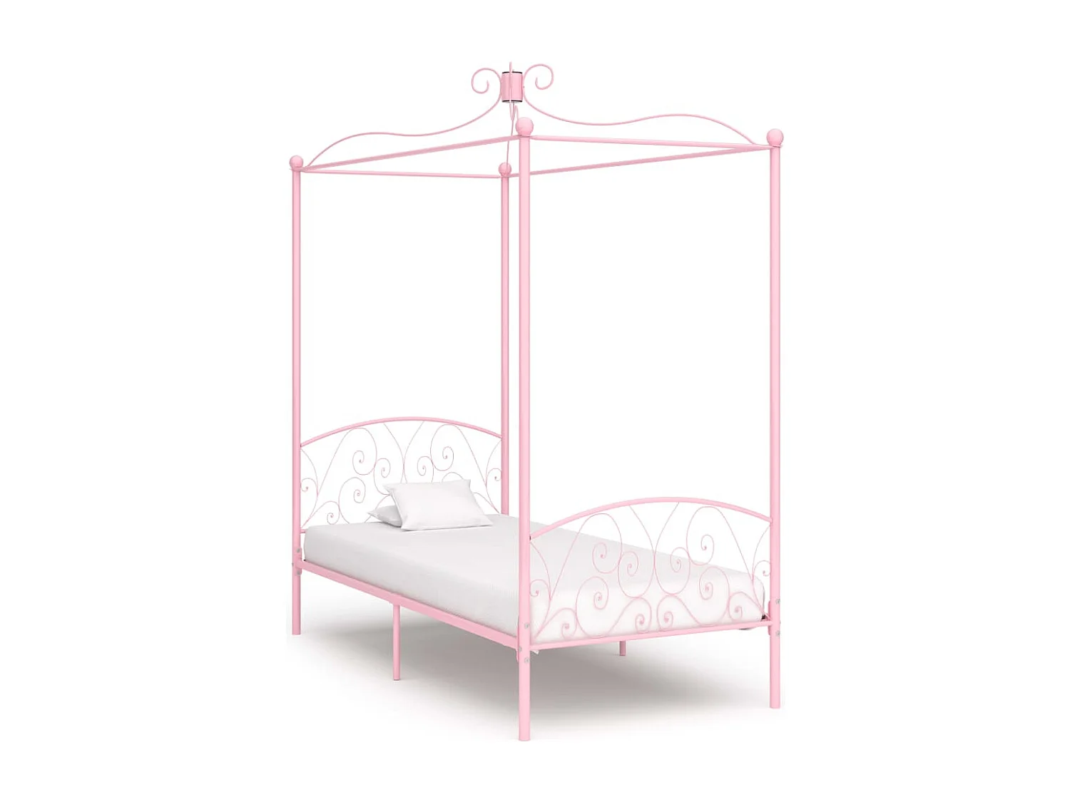 Estrutura de cama com dossel 100x200 cm metal cor-de-rosa