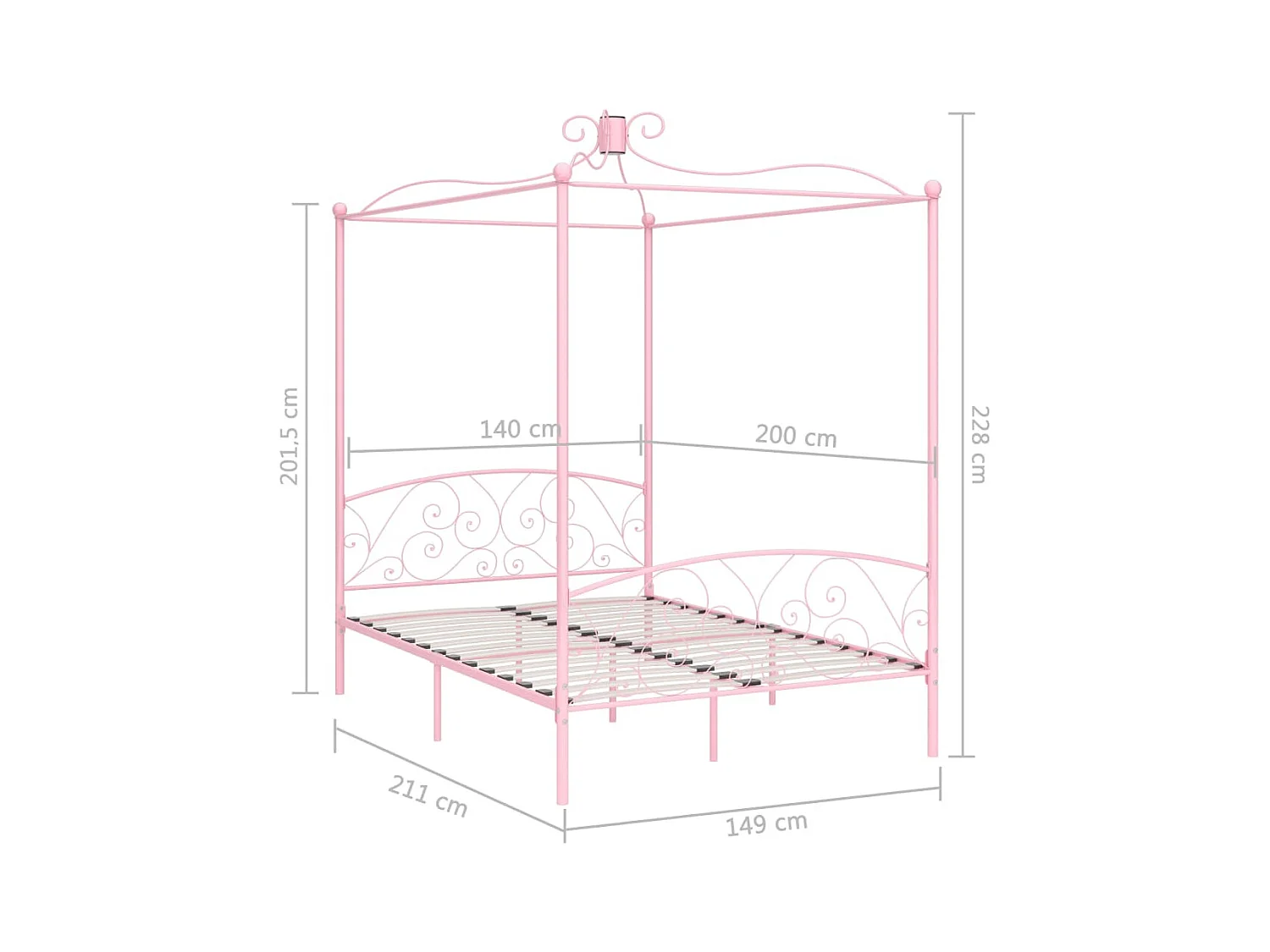 Hemelbedframe metaal roze 140x200 cm