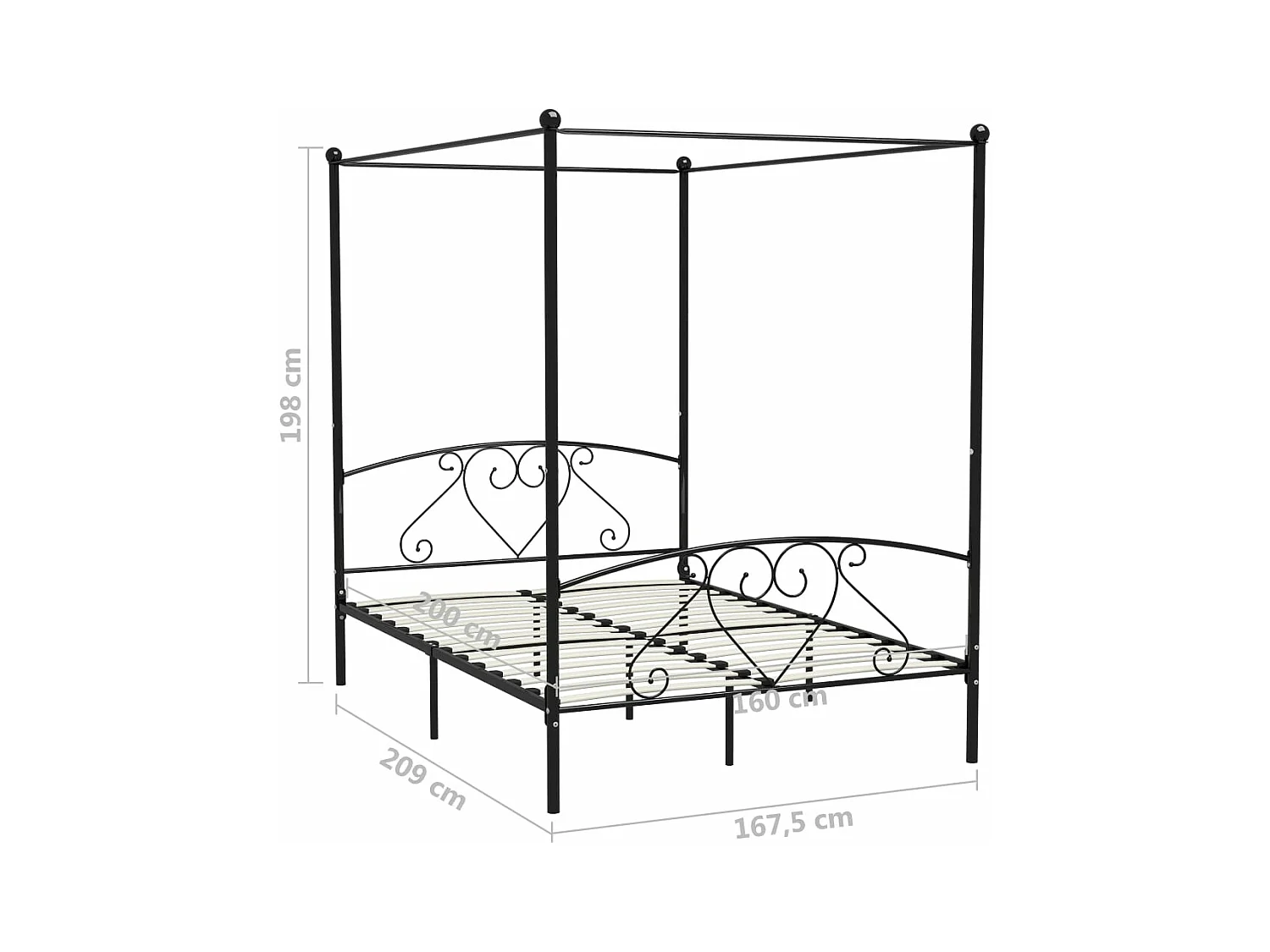 Hemelbedframe metaal zwart 160x200 cm