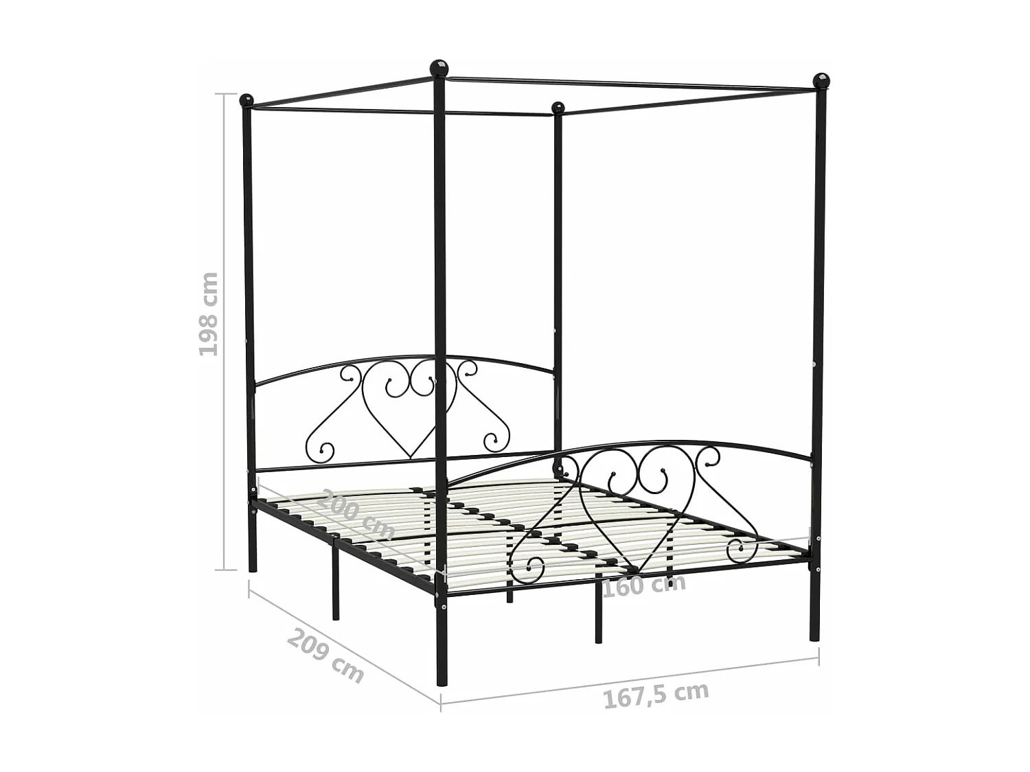 Cadre de lit à baldaquin Noir Métal 160 x 200 cm