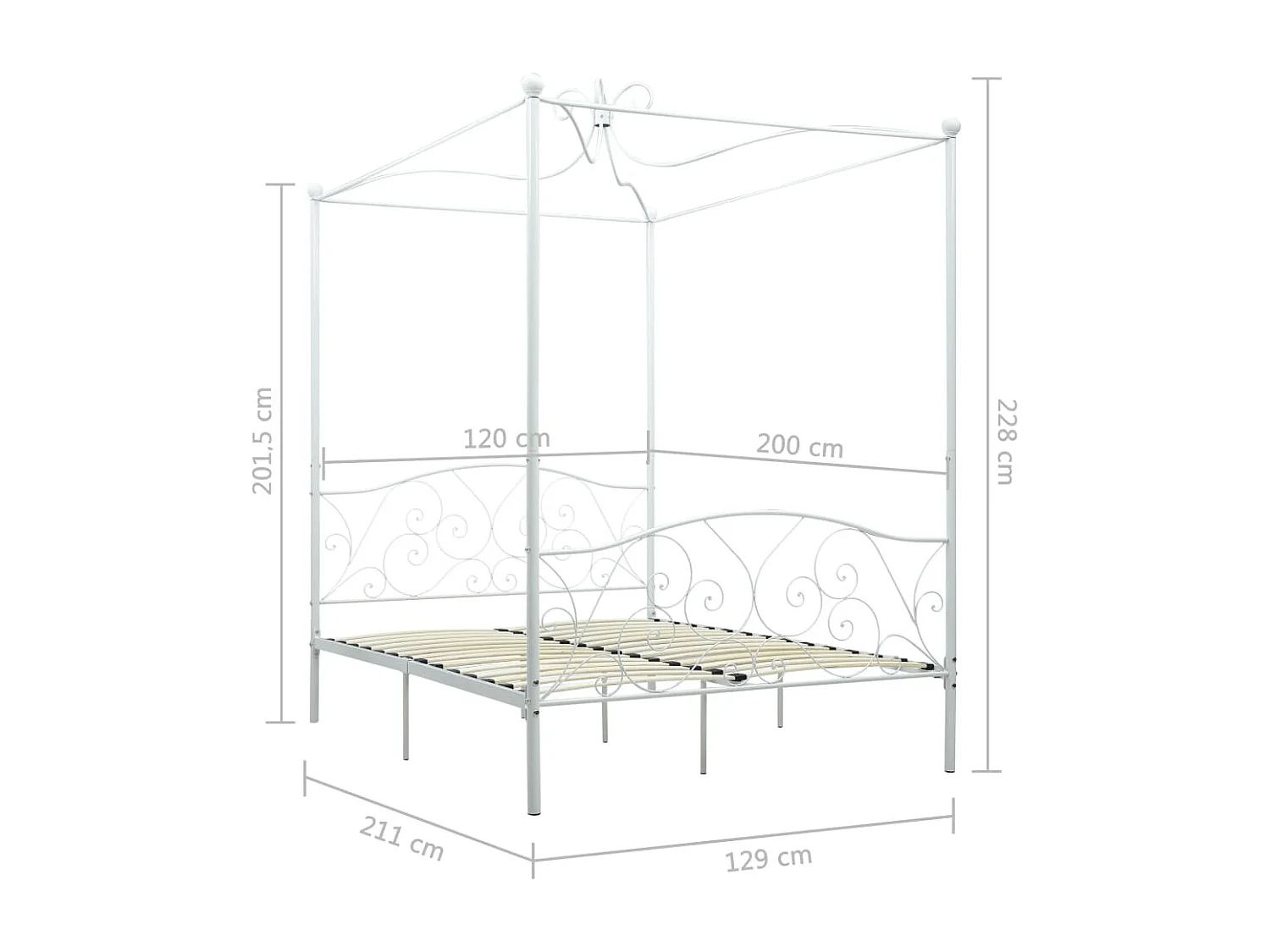 Cadre de lit à baldaquin Blanc Métal 120 x 200 cm