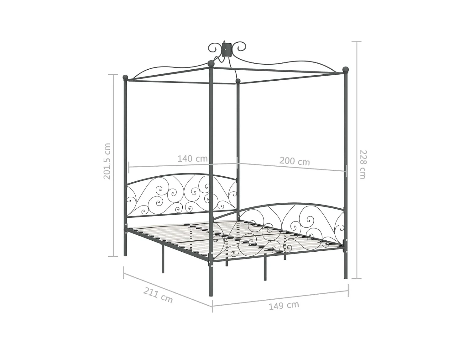 Estructura de cama con dosel metal gris 140x200 cm