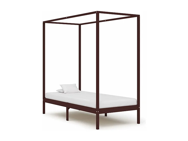Cama con dosel de madera maciza de pino marrón oscuro 90x200 cm