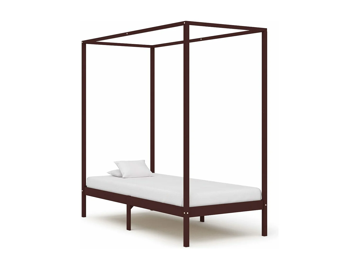 Cama con dosel de madera maciza de pino marrón oscuro 90x200 cm