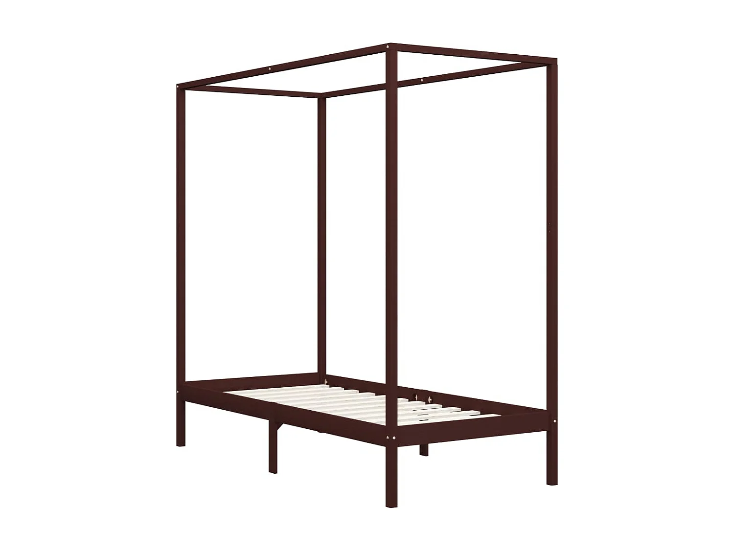 Cama con dosel de madera maciza de pino marrón oscuro 90x200 cm