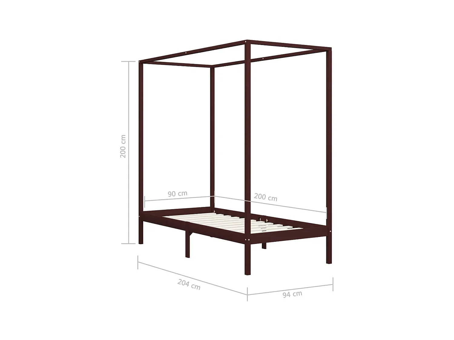 Cadre de lit à baldaquin Marron foncé Pin massif 90 x 200 cm
