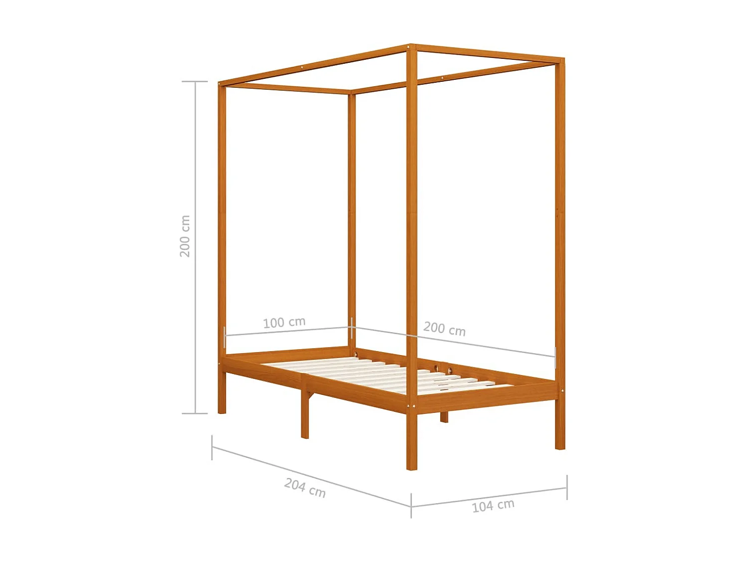 Estrutura de cama com toldo 100x200cm pinho maciço castanho mel
