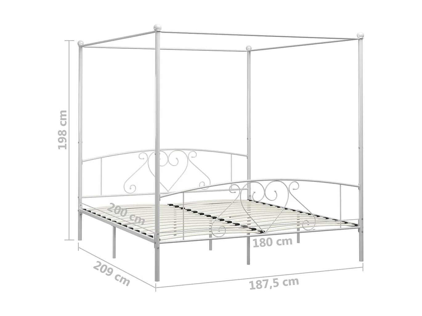 Hemelbedframe metaal wit 180x200 cm