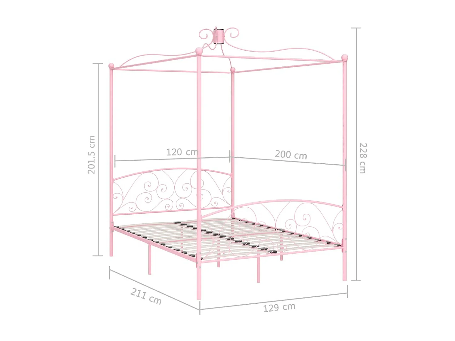 Hemelbedframe metaal roze 120x200 cm