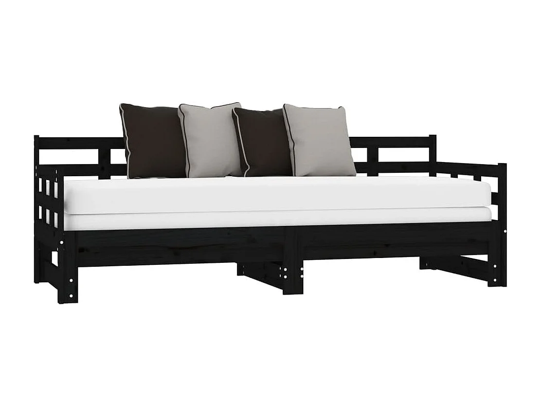 Slaapbank uitschuifbaar massief grenenhout zwart 2x(90x190) cm