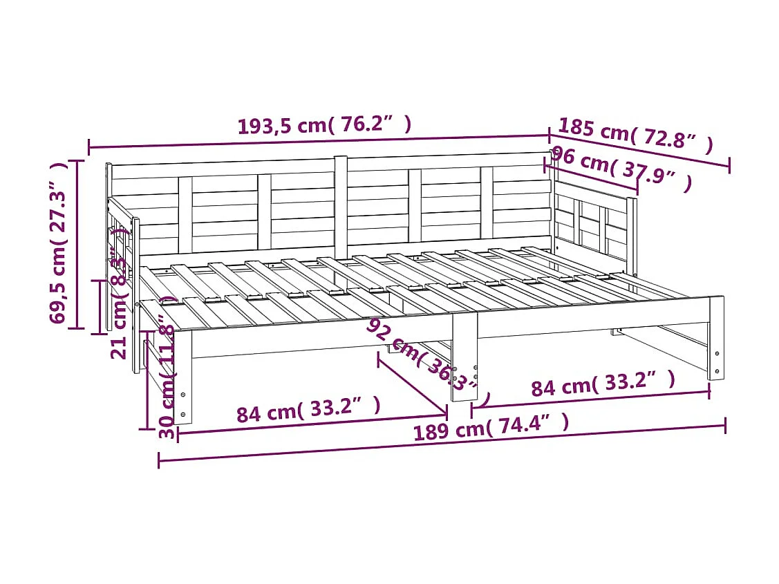 Slaapbank uitschuifbaar massief grenenhout zwart 2x(90x190) cm