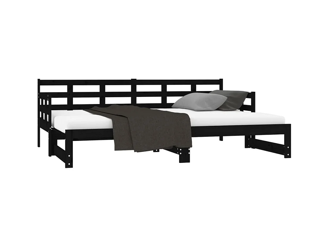 Sofá cama extraíble madera maciza de pino negro 2x(90x190) cm