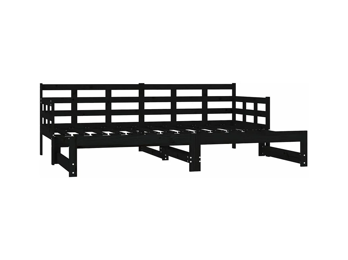 Sofá cama extraíble madera maciza de pino negro 2x(90x190) cm