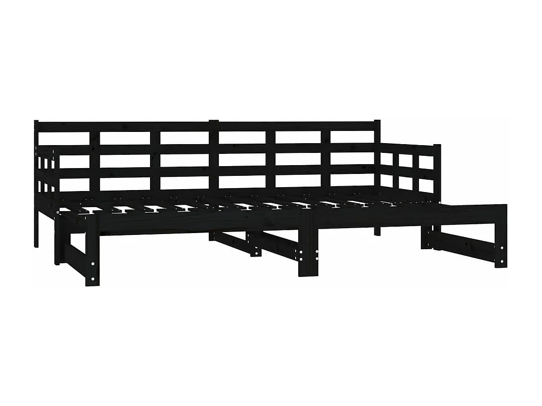 Lit coulissant Noir Bois de pin solide 2x(90x190) cm