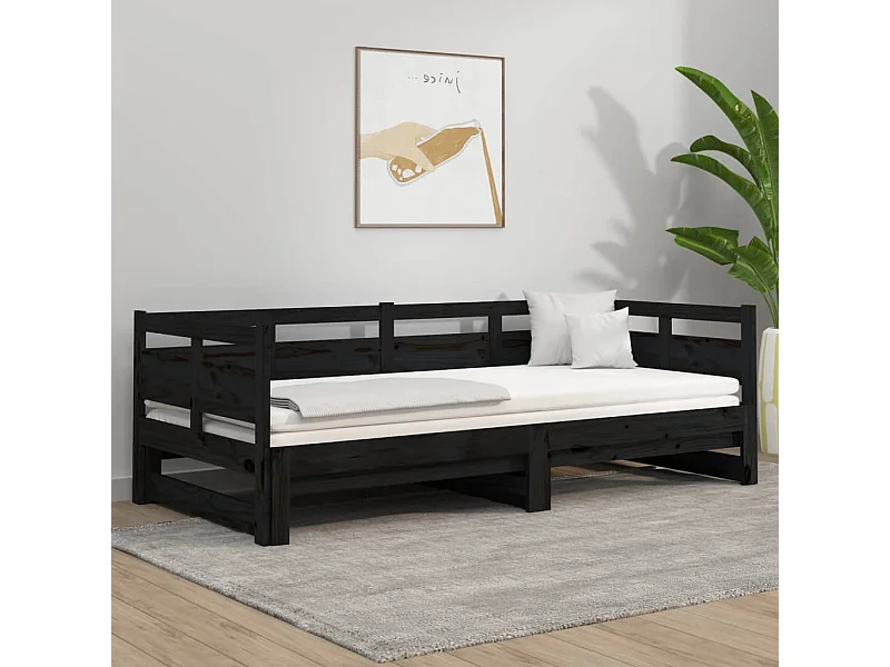 Sofá cama extraíble madera maciza de pino negro 2x(80x200) cm
