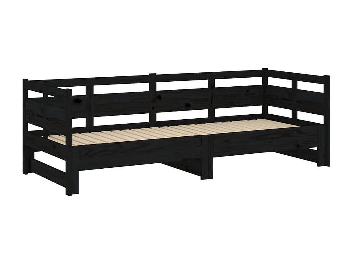 Lit coulissant Noir Bois de pin solide 2x(80x200) cm