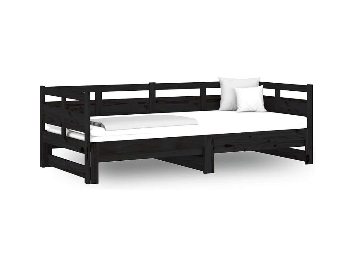 Sofá cama extraíble madera maciza de pino negro 2x(80x200) cm