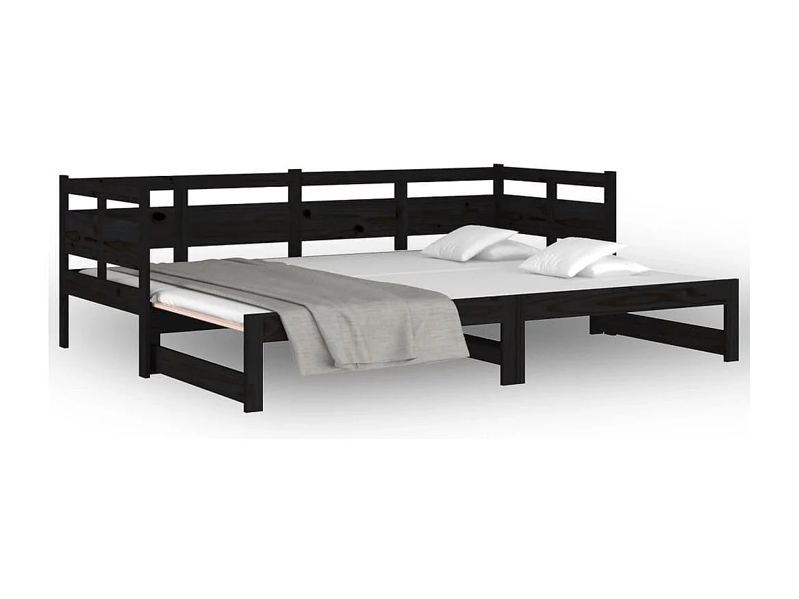 Lit coulissant Noir Bois de pin solide 2x(80x200) cm