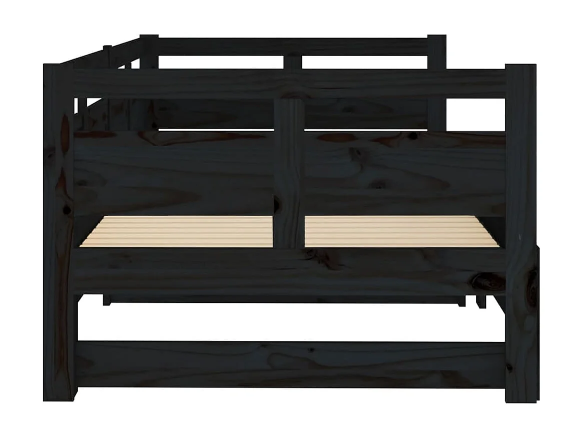 Lit coulissant Noir Bois de pin solide 2x(80x200) cm